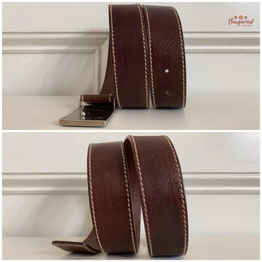 Authentic Gucci Brown Leather Crest Logo Plaque Men's Buckle Belt Size 90/36 - Picture 8 of 13